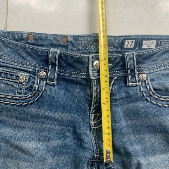 Signature skinny Miss Me med blue color jeans size 27 thick stitch low rise Y2K - Picture 6 of 12
